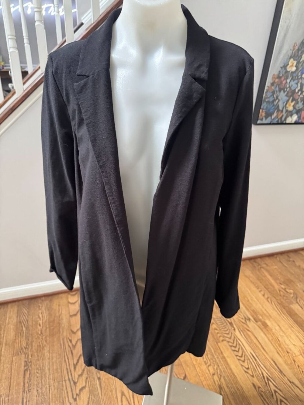 Eileen Fisher Black Knit Open Front Cardigan Sweater Jacket Size Medium
